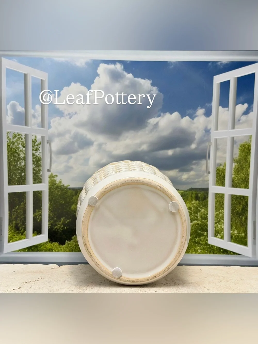 Ceramic Woven Basket Planter with Attached Saucer & Drainage Hole